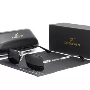 KINGSEVEN Vintage Polarized Black and Silver Rectangular Sunglasses